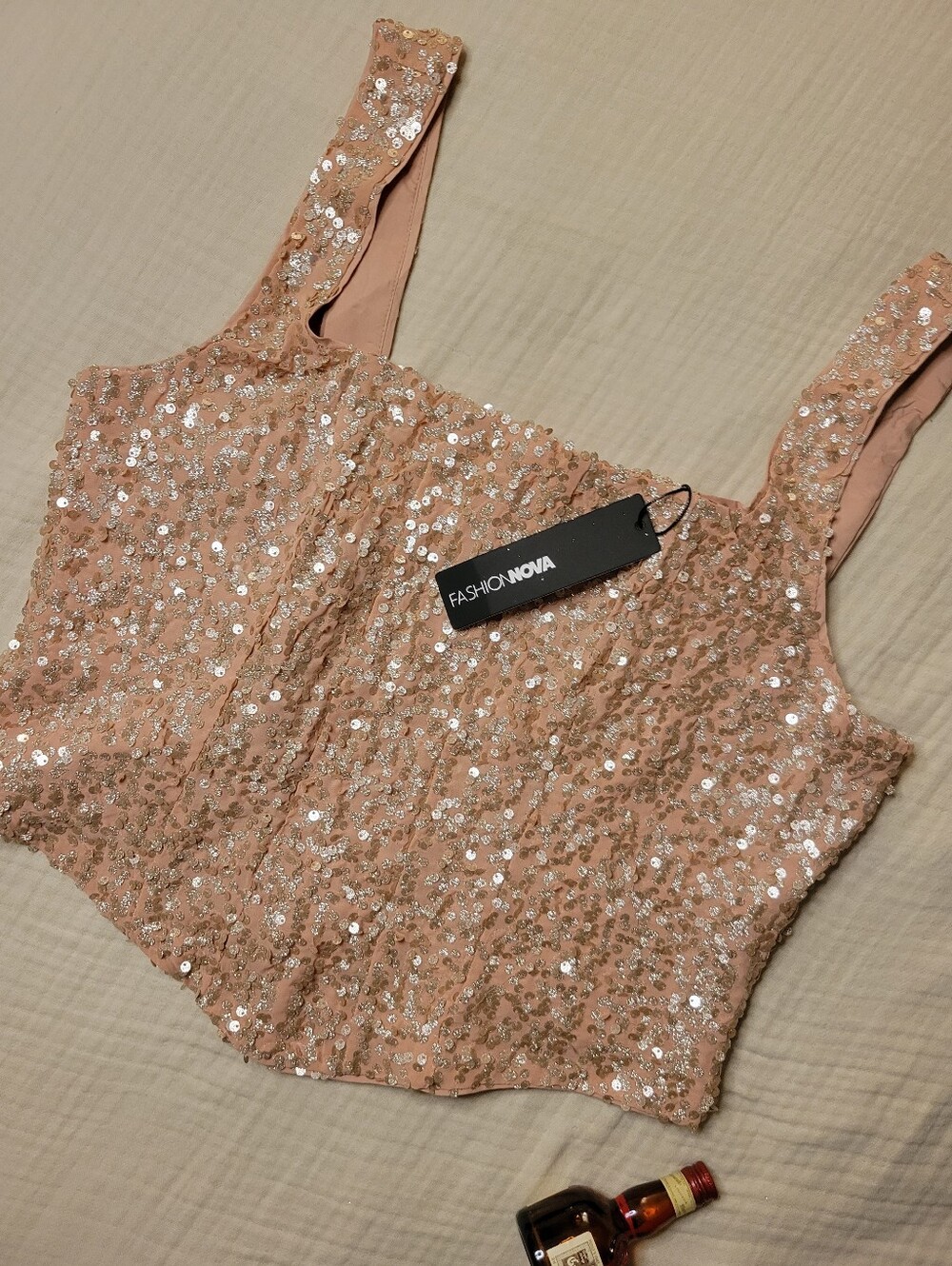Fashion Nova Rose Gold Sequin Crop Top
